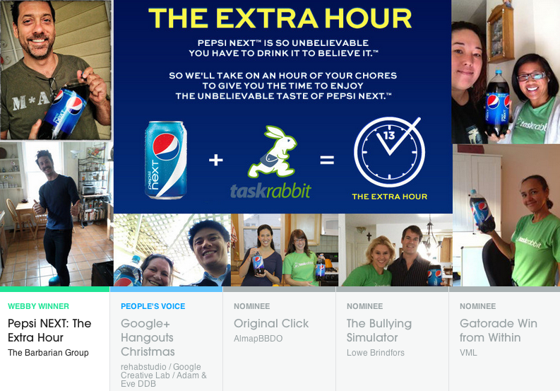 the barbarian group won a webby for its pepsi campaign with taskrabbit that gave consumers an extra hour in their day Award-Winning Digital Marketing Agency