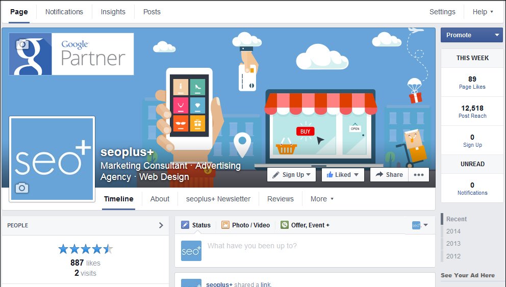 Screen grab of seoplus+ Facebook pages showing how to Create a CTA button on my Facebook page