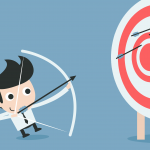 Graphic of a character shooting arrows at a target