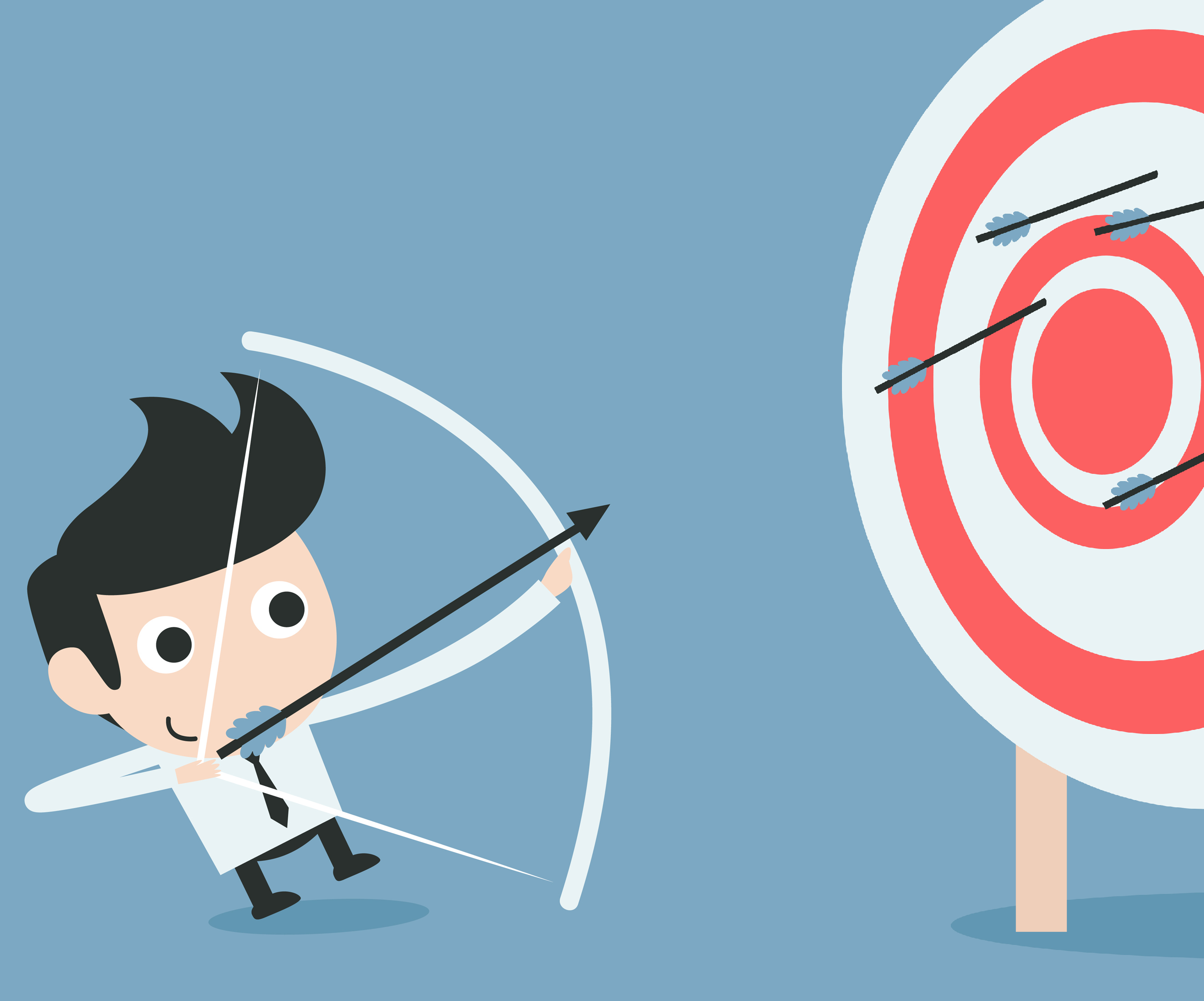 Graphic of a character shooting arrows at a target