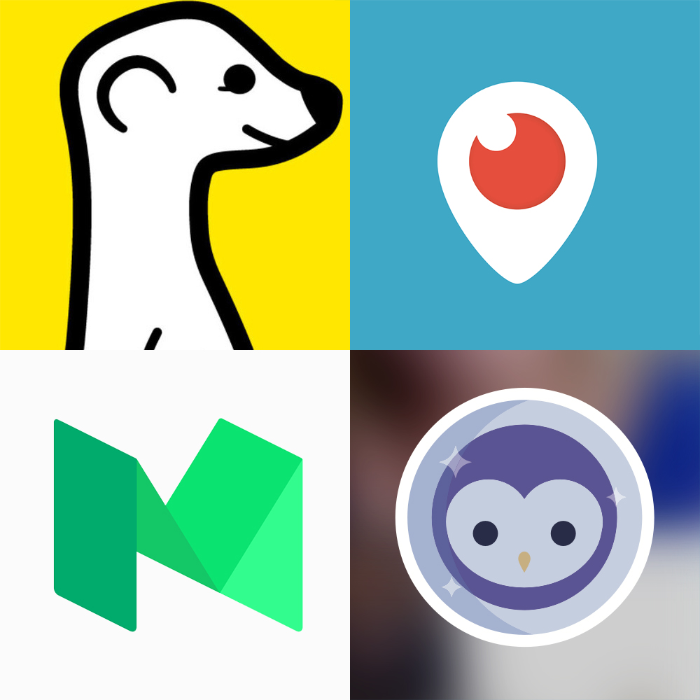 Social apps Meerkat, Persicope, Medium and Blab.im Logos