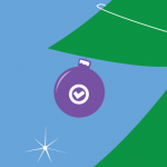 A Christmas ornament with a check mark icon on it