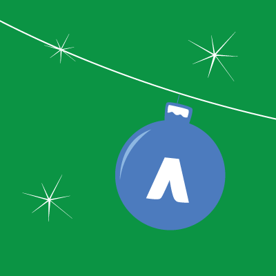 A Christmas ornament with the Google AdWords icon on it