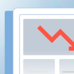 Graphic of the corner of a computer monitor on the standard seoplus+ blue triangle background that has a red arrow showing downward rankings.