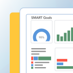 Graphic of a computer monitor and on the monitor are graphs and charts with the title SMART goals