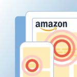 Graphic of screens with targets on them below the Amazon logo. Amazon PPC ads