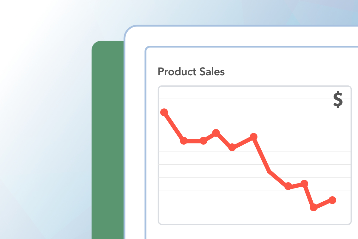 Graph showing a downward trend with the title Product Sales.