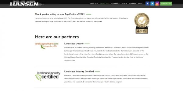 Screenshot of website with certifications.
