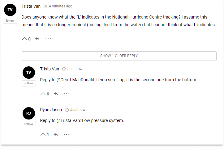 Screenshot of a comments section conversation on a website
