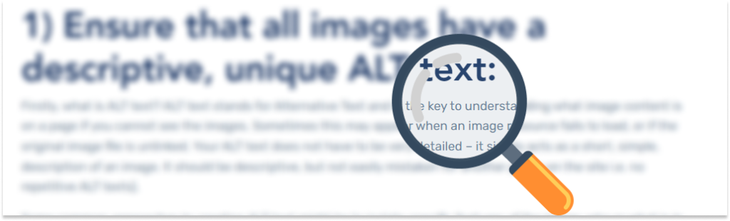 Screenshot of blurred blog post with magnifying glass over part of the text.