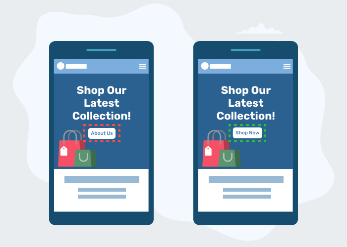 Illustration of two different hero sections on an e-Commerce website, shown on a mobile phone