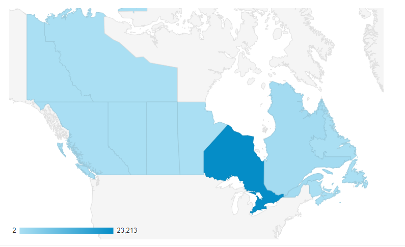 Google Analytics geo map of Ontario