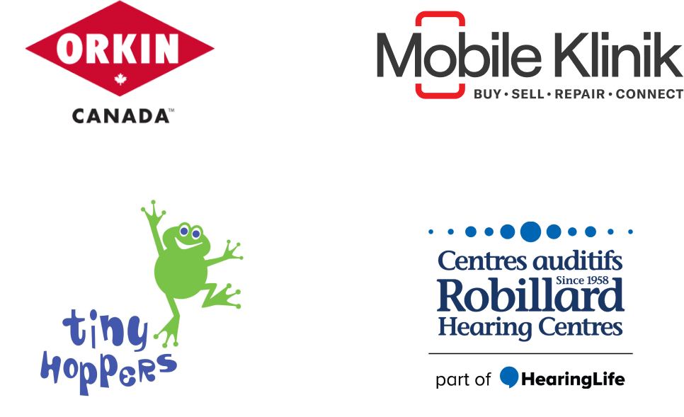 Logo grid with Orkin Canada Logo, Mobile Klinik Logo, Cardel Homes logo and Condair Logo