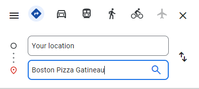 Screenshot of Home Boston Pizza directions