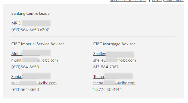 Screenshot of CIBC Contact