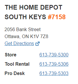 Screenshot of Home Depot contact