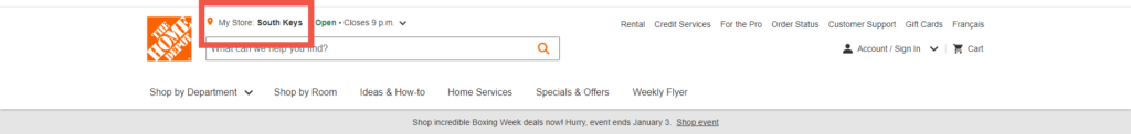 Screenshot of Home Depot website navigation