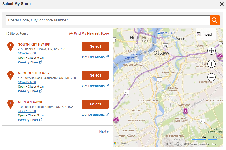 Screenshot of Home Depot store locator