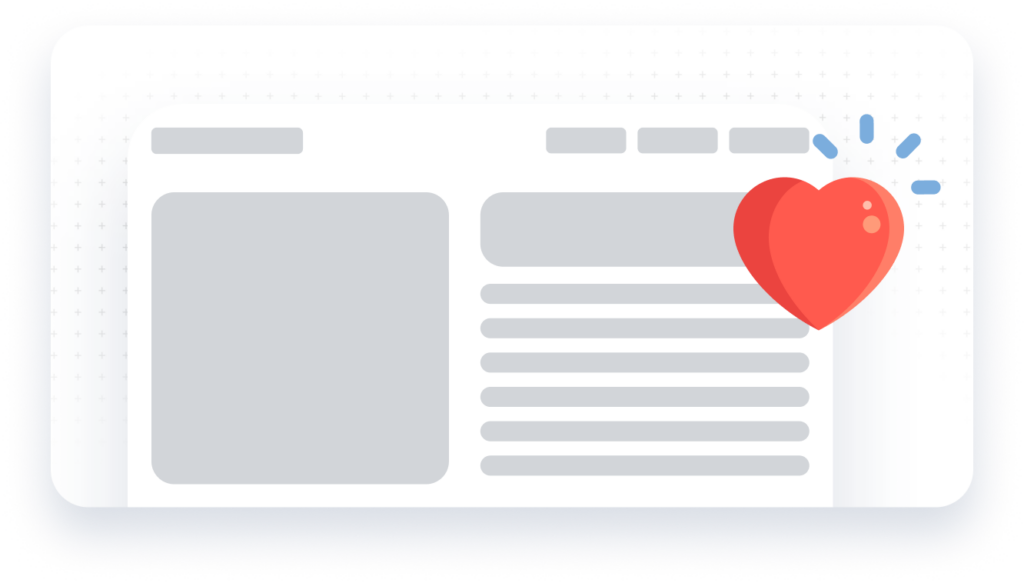 Graphic of a heart over a website wireframe; representing resonant content