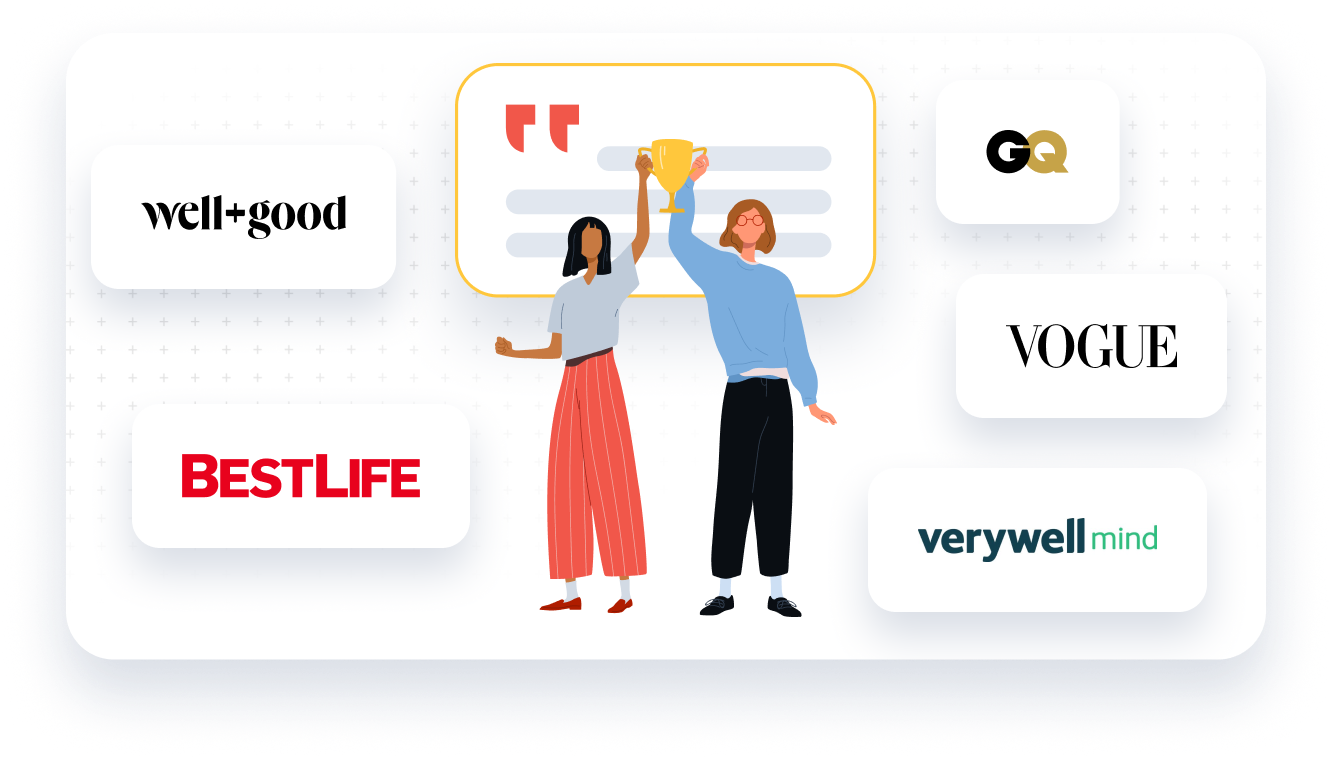 Here’s How I Got Ranked In Qwoted 100 for Q3 2024 3 | Award-Winning Digital Marketing Agency A graphic showing two people and a number of logos