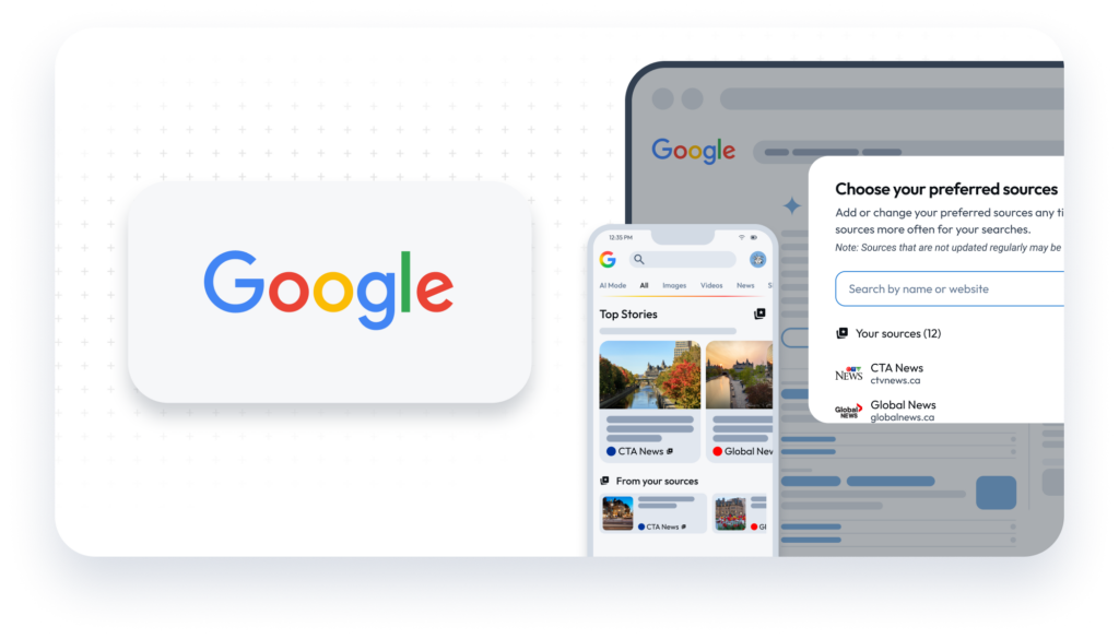 Google logo and news source options