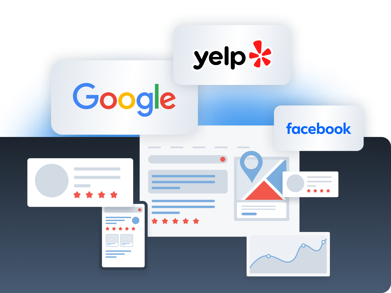 an graphic showing listing and reviews logos