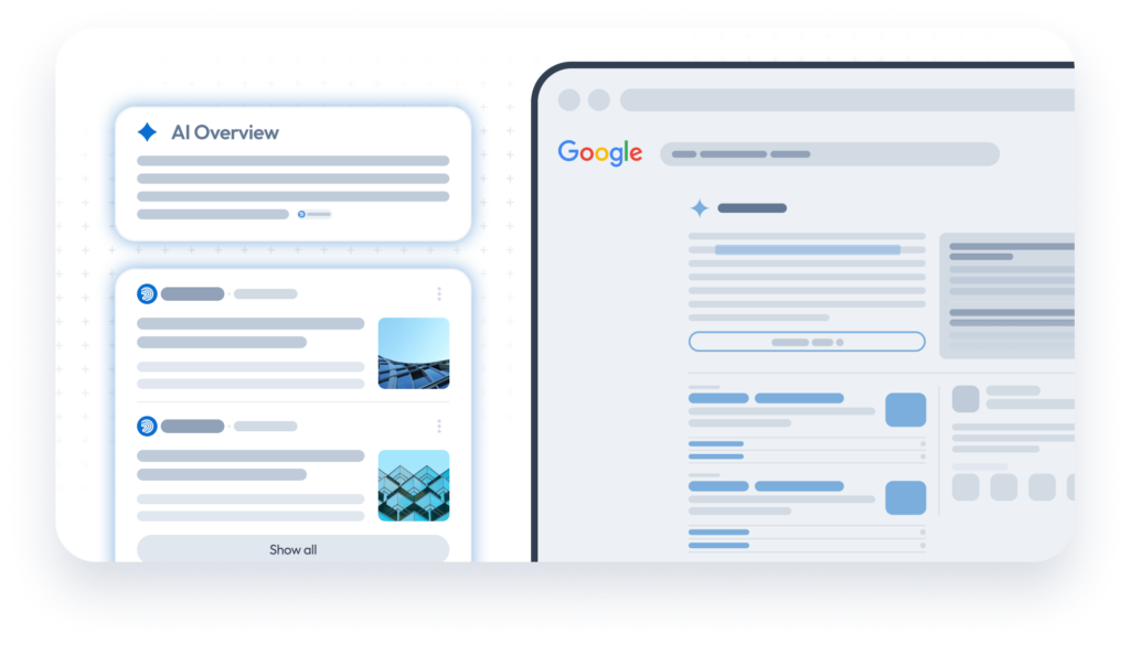 Why Content Matters More Than Ever in an AI-Driven World 4 | Award-Winning Digital Marketing Agency a screenshot of a generic google results page and AI overview. Text replaced with grey lines.
